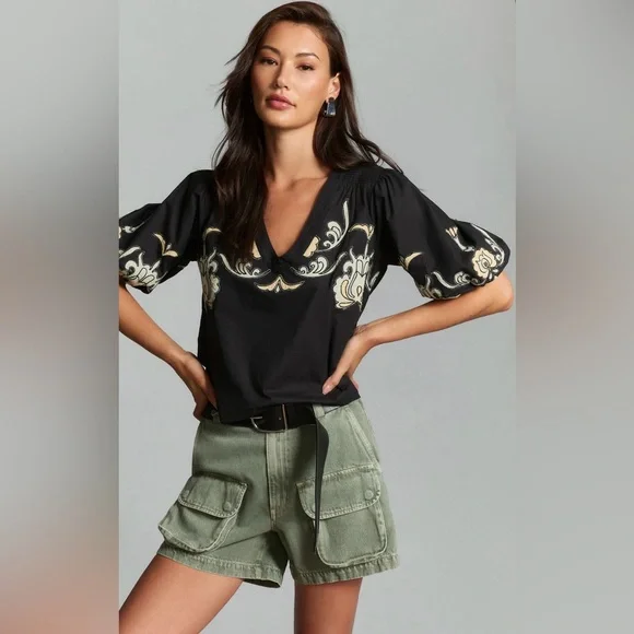 Anthropologie Embroidered Balloon-Sleeve Blouse Size L - Picture 8 of 14